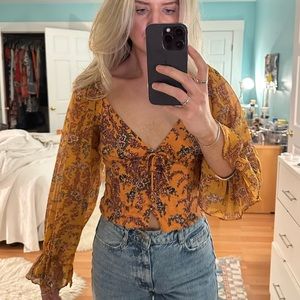 UO Topanga Button Front Cropped Blouse